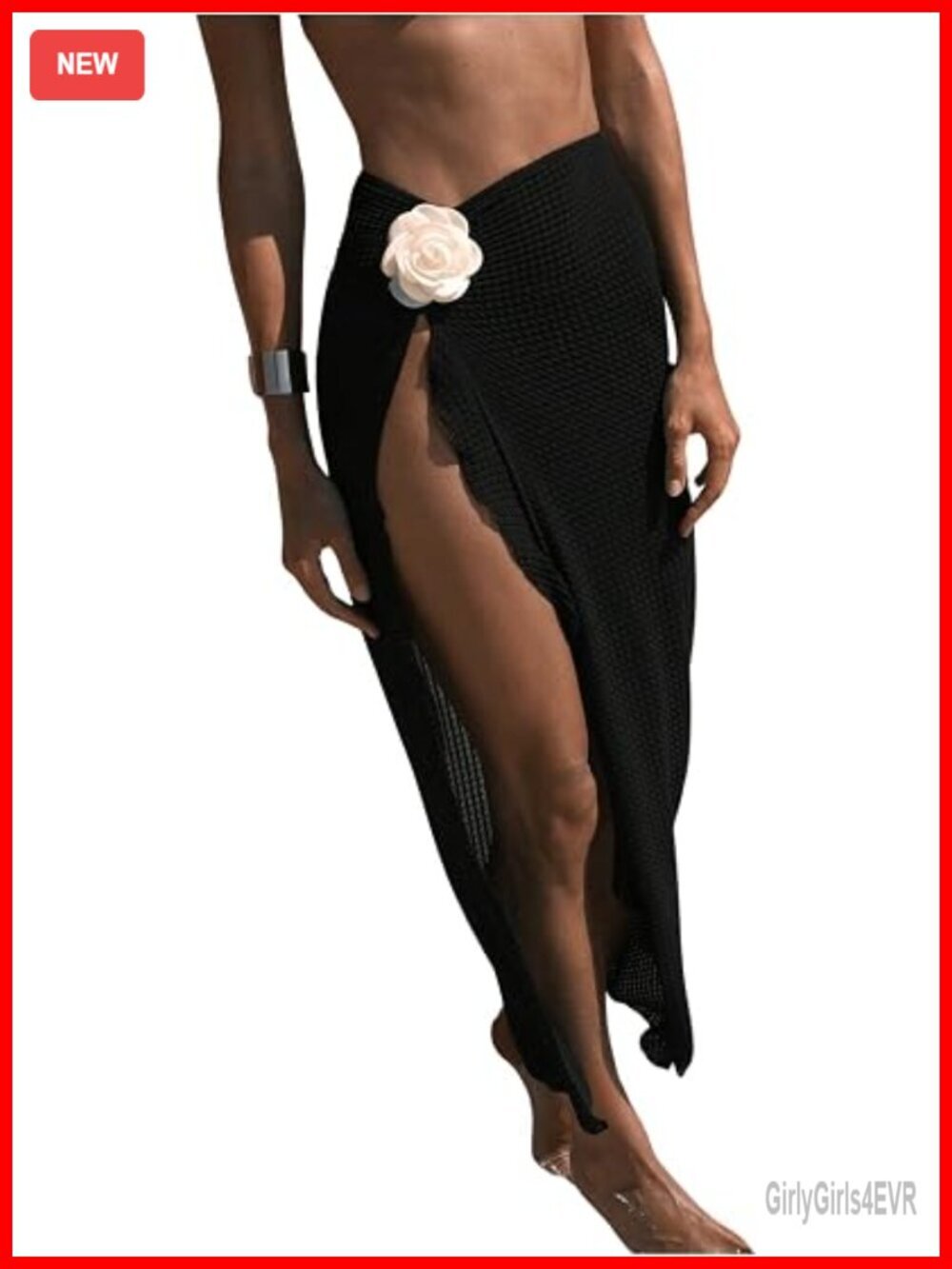 Crochet Knit Beach Cover Up Skirt High Split Sheer Ruffle